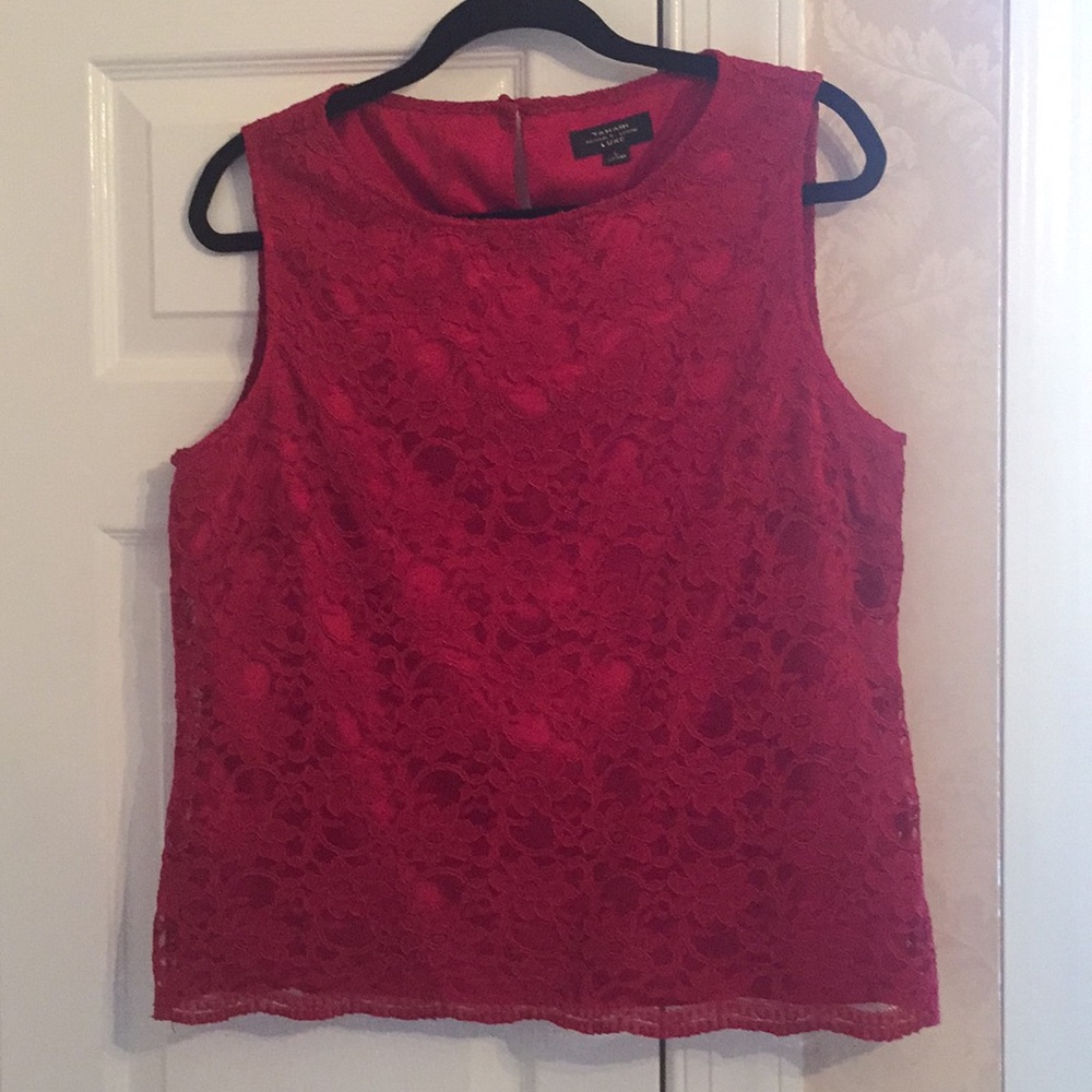 Beautiful deep red lace satin-lined top/Tahari